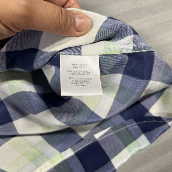 Equipment Femme Shirt Womens Small Petite Blue Green Plaid 100% Silk Button Up - Picture 3 of 8
